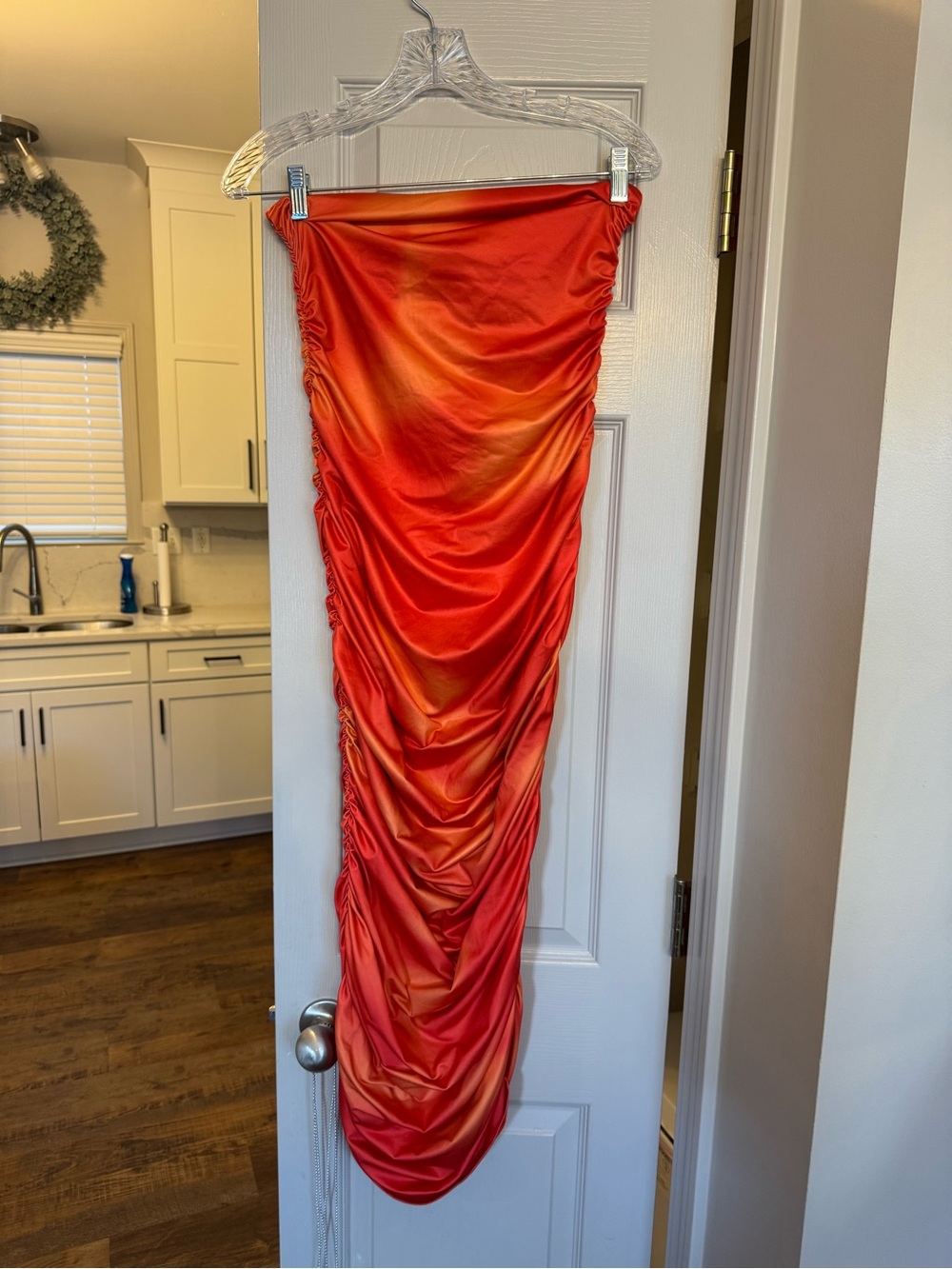 Ruched Satin Midi Dress in Vibrant Red